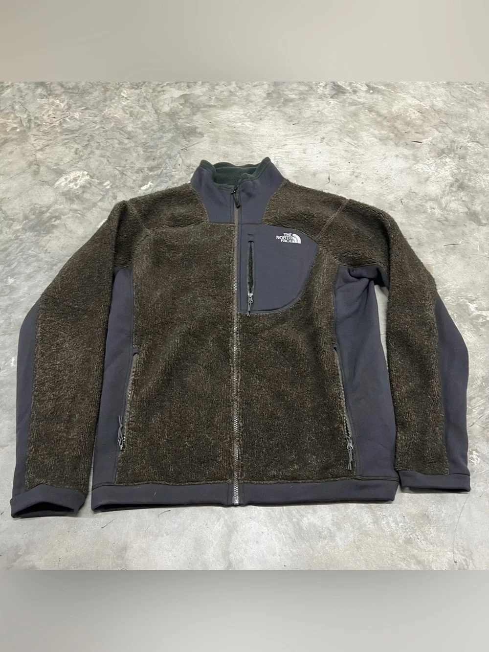 North Face Jacket Mens Large Brown Gray Polartec Thermal Pro Full Zip Outdoors